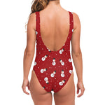 Red Snowman Pattern Print One Piece Swimsuit