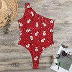 Red Snowman Pattern Print One Shoulder Bodysuit