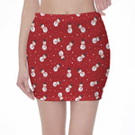 Red Snowman Pattern Print Pencil Mini Skirt