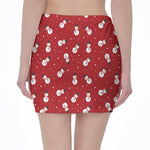 Red Snowman Pattern Print Pencil Mini Skirt