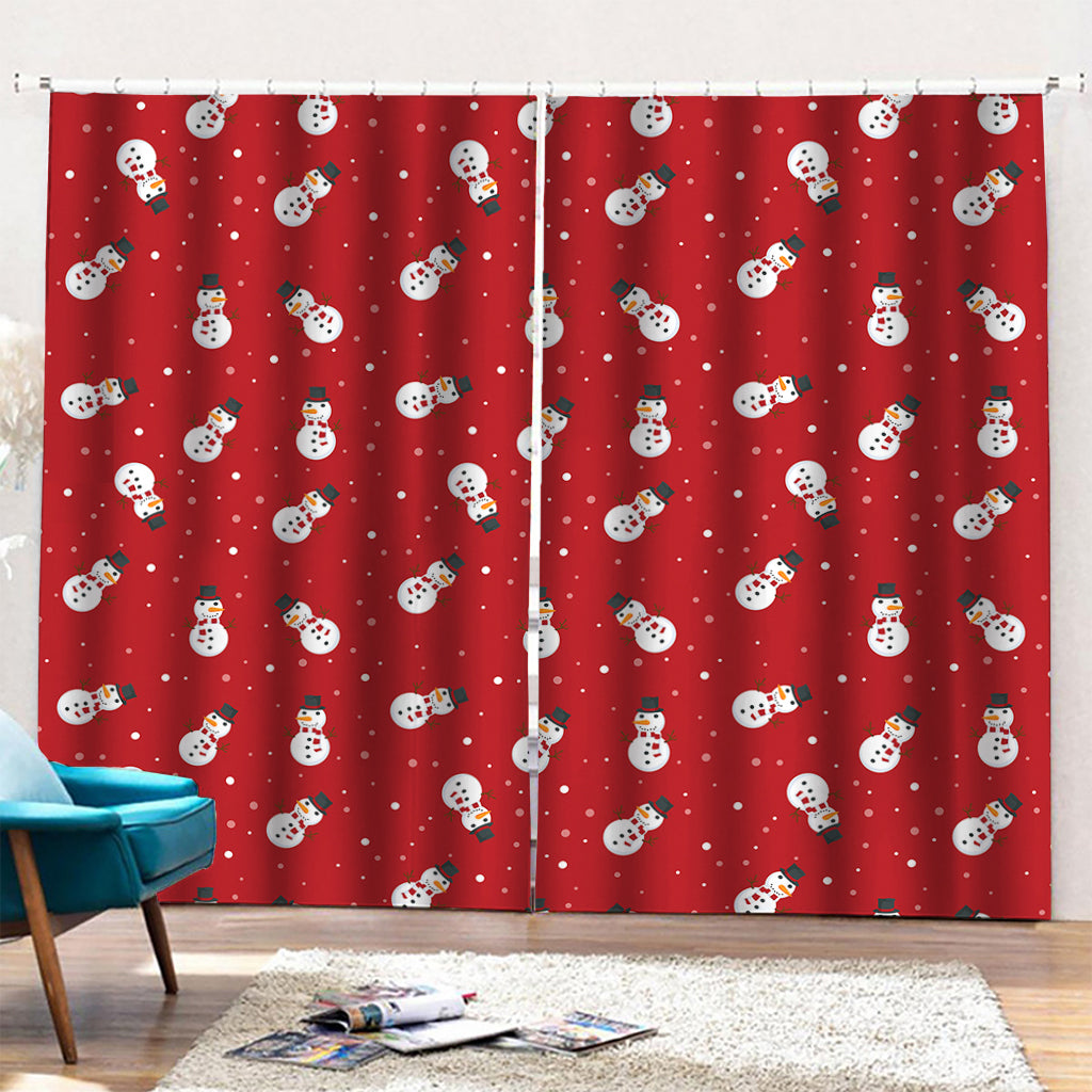 Red Snowman Pattern Print Pencil Pleat Curtains