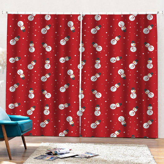 Red Snowman Pattern Print Pencil Pleat Curtains