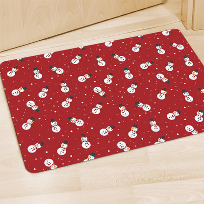 Red Snowman Pattern Print Polyester Doormat