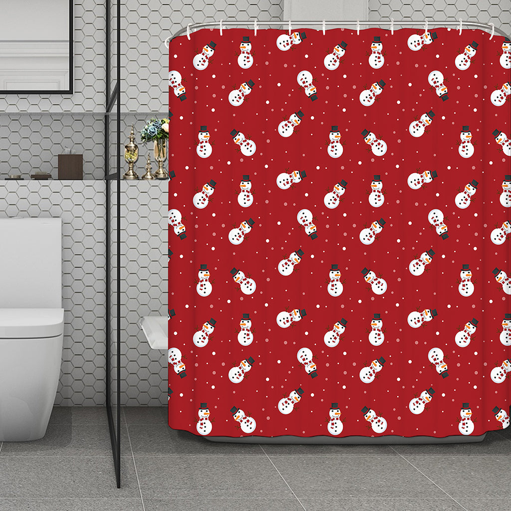 Red Snowman Pattern Print Polyester Shower Curtain