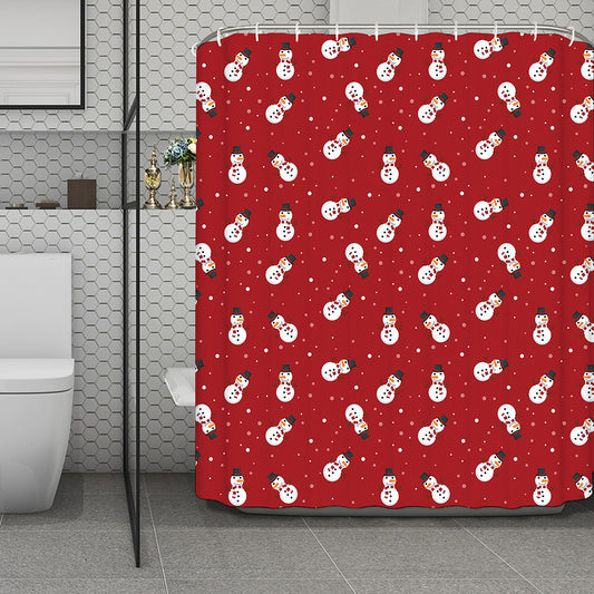 Red Snowman Pattern Print Polyester Shower Curtain