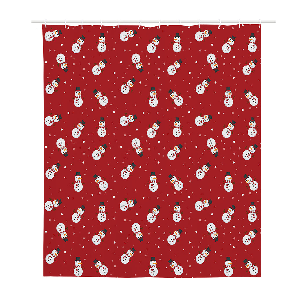 Red Snowman Pattern Print Polyester Shower Curtain