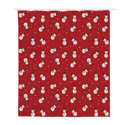 Red Snowman Pattern Print Polyester Shower Curtain