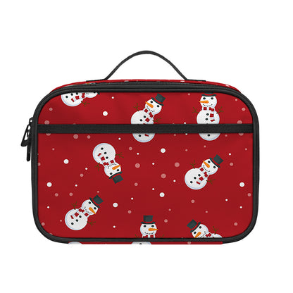 Red Snowman Pattern Print Portable Lunch Bag