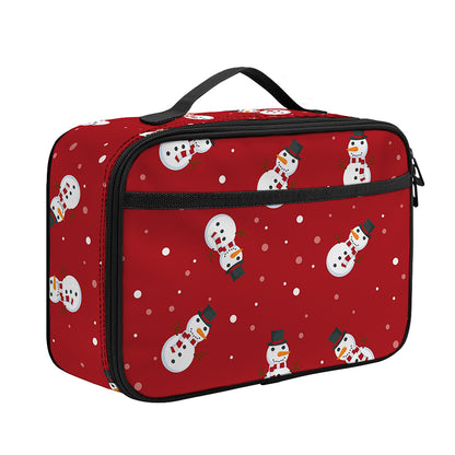 Red Snowman Pattern Print Portable Lunch Bag