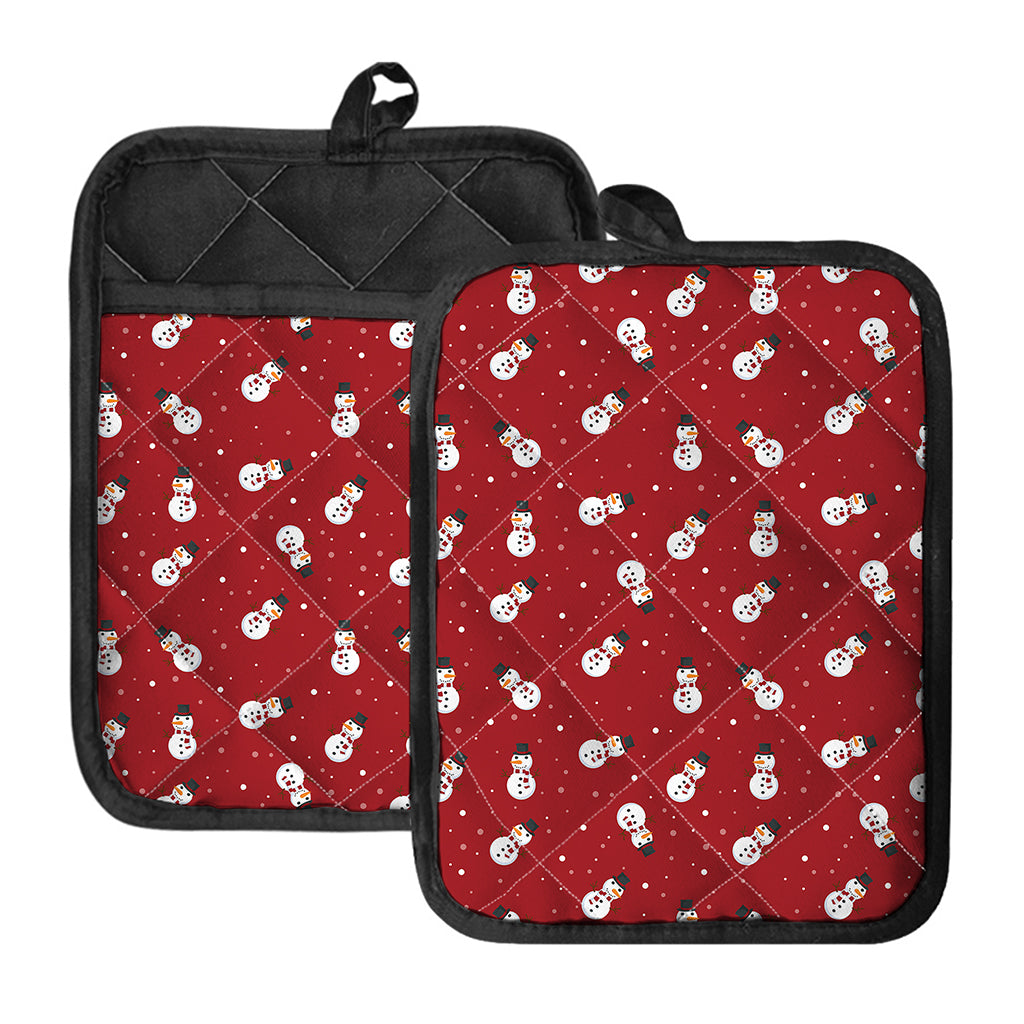 Red Snowman Pattern Print Pot Holders With Pocket