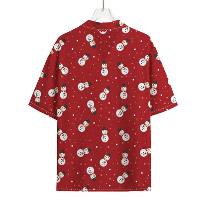 Red Snowman Pattern Print Rayon Hawaiian Shirt