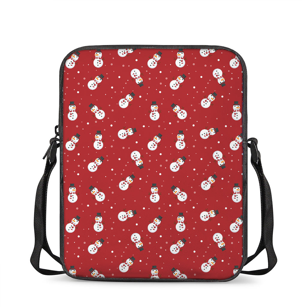Red Snowman Pattern Print Rectangular Crossbody Bag