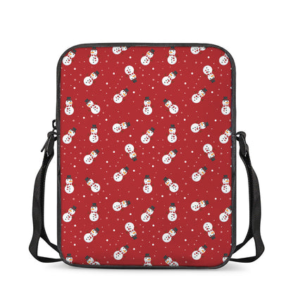 Red Snowman Pattern Print Rectangular Crossbody Bag