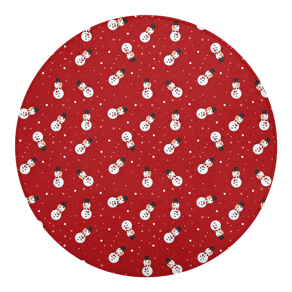 Red Snowman Pattern Print Round Blanket