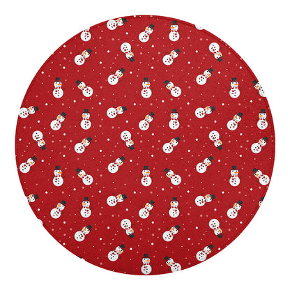 Red Snowman Pattern Print Round Blanket