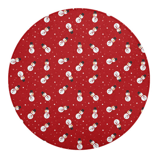Red Snowman Pattern Print Round Blanket