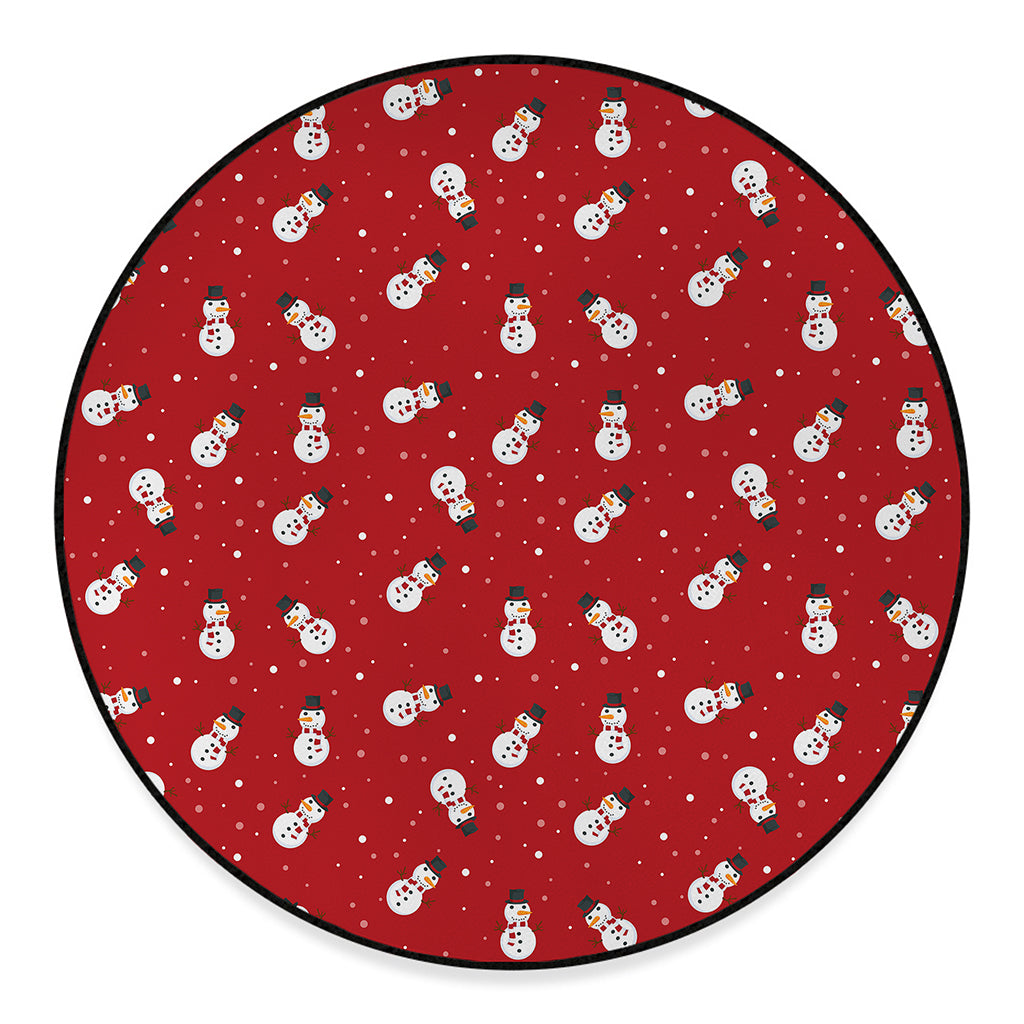 Red Snowman Pattern Print Round Floor Mat