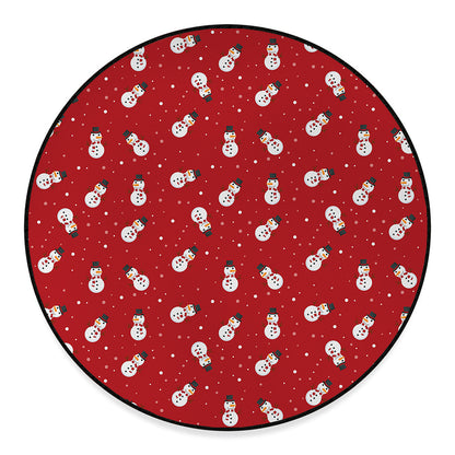 Red Snowman Pattern Print Round Floor Mat