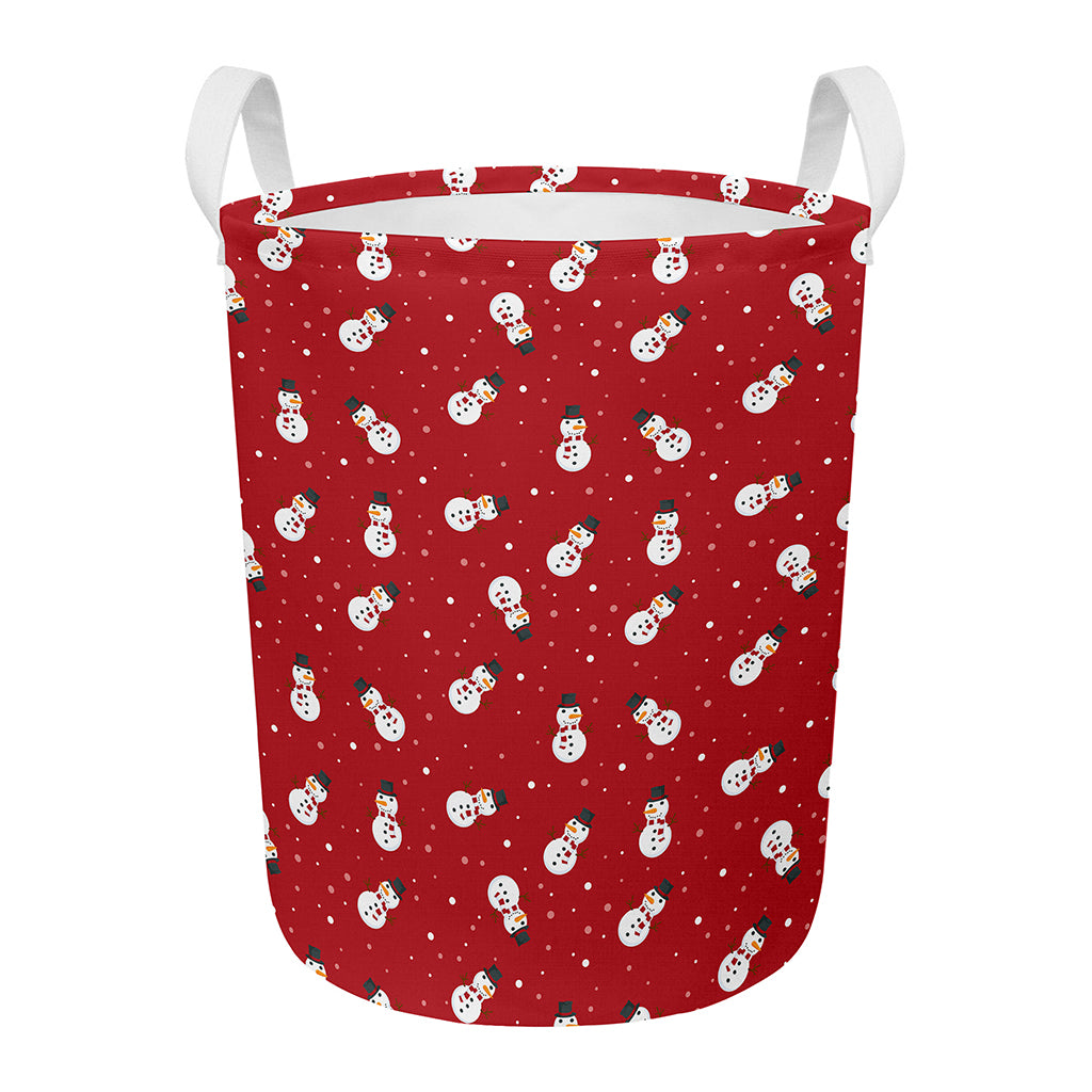 Red Snowman Pattern Print Round Laundry Basket