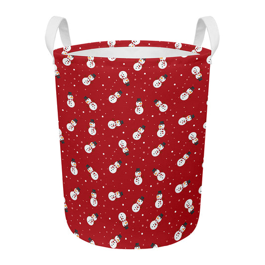 Red Snowman Pattern Print Round Laundry Basket