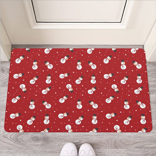 Red Snowman Pattern Print Rubber Doormat