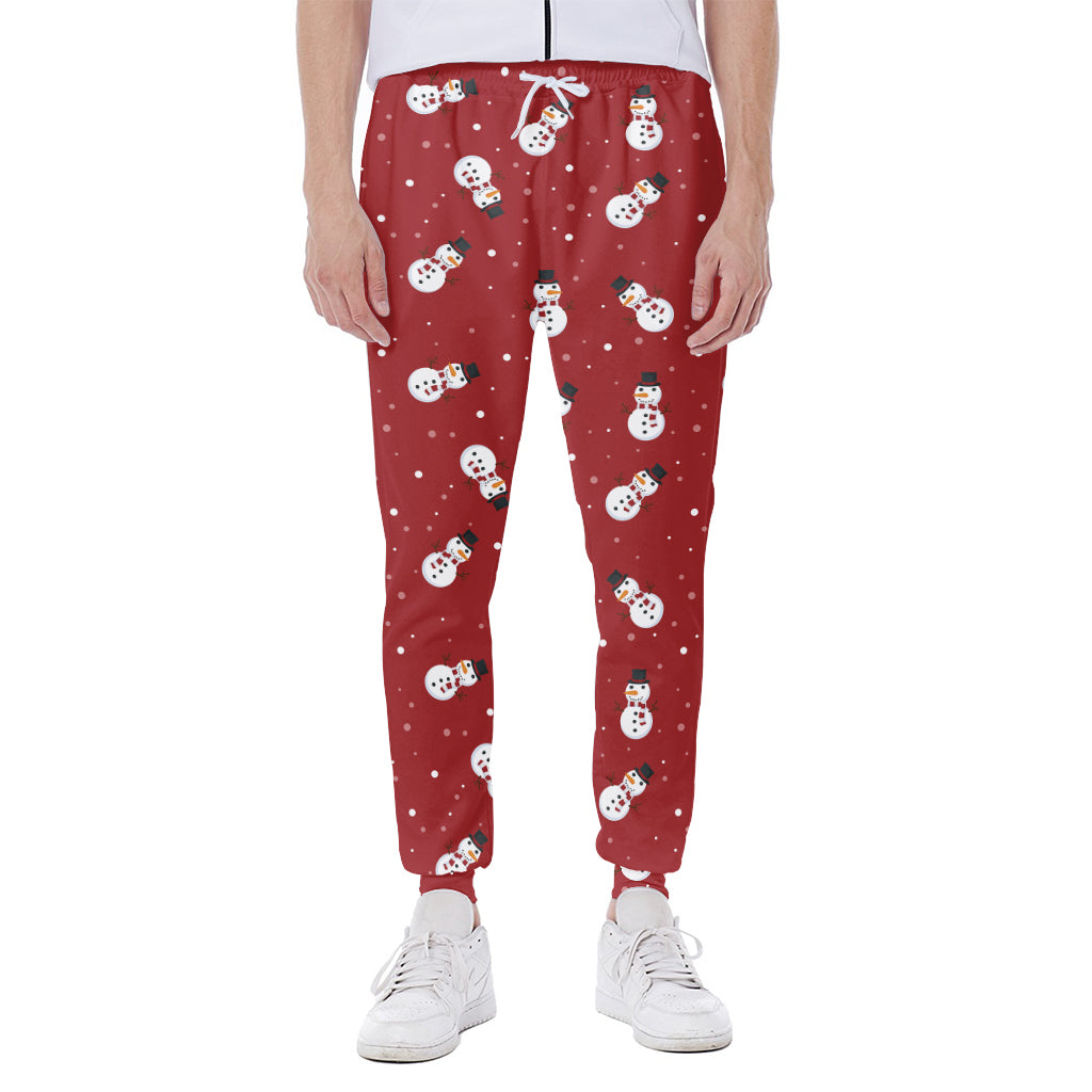 Red Snowman Pattern Print Scuba Joggers