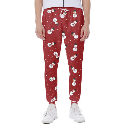Red Snowman Pattern Print Scuba Joggers