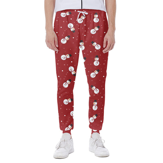 Red Snowman Pattern Print Scuba Joggers