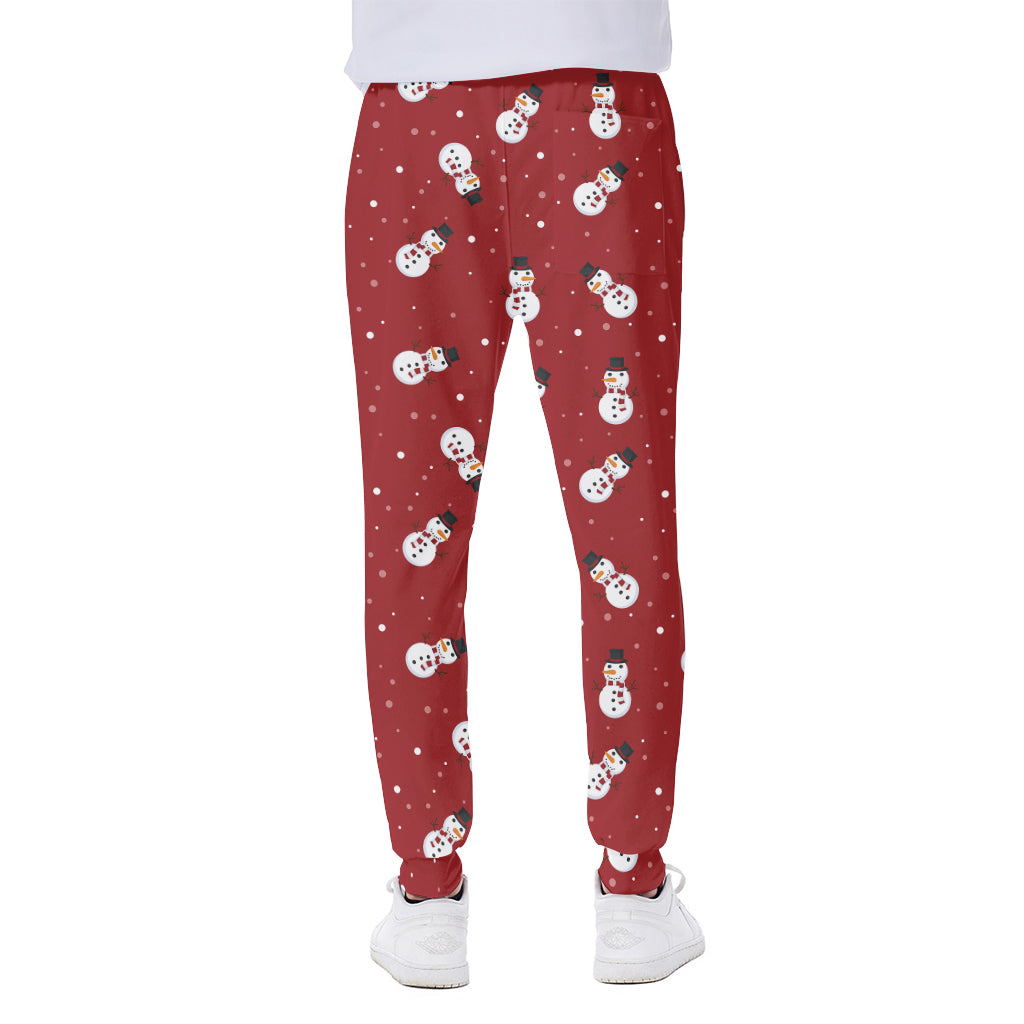 Red Snowman Pattern Print Scuba Joggers