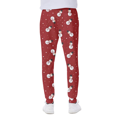 Red Snowman Pattern Print Scuba Joggers