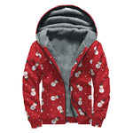 Red Snowman Pattern Print Sherpa Lined Zip Up Hoodie