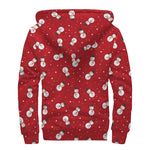 Red Snowman Pattern Print Sherpa Lined Zip Up Hoodie
