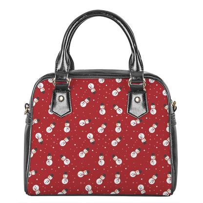Red Snowman Pattern Print Shoulder Handbag