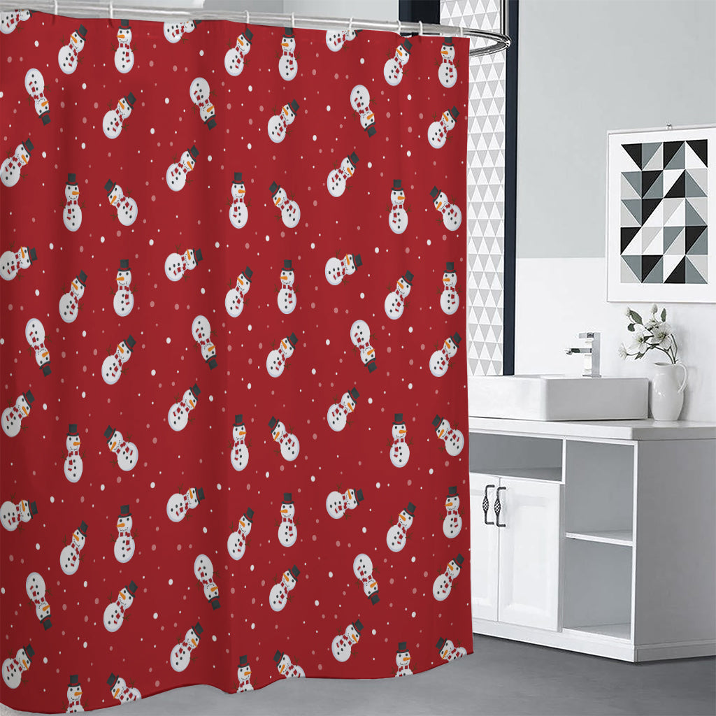 Red Snowman Pattern Print Shower Curtain