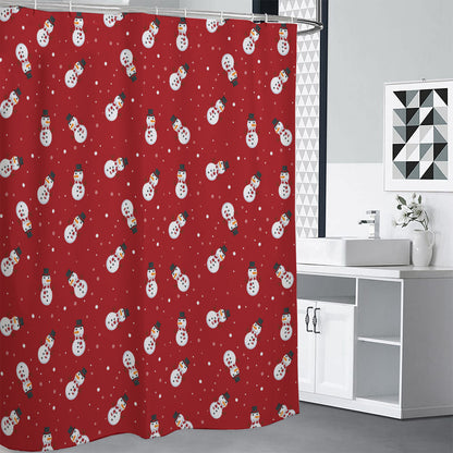 Red Snowman Pattern Print Shower Curtain