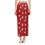 Red Snowman Pattern Print Side Slit Maxi Skirt