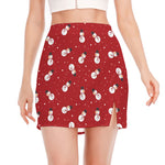 Red Snowman Pattern Print Side Slit Mini Skirt