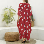 Red Snowman Pattern Print Silk V-Neck Kaftan Dress