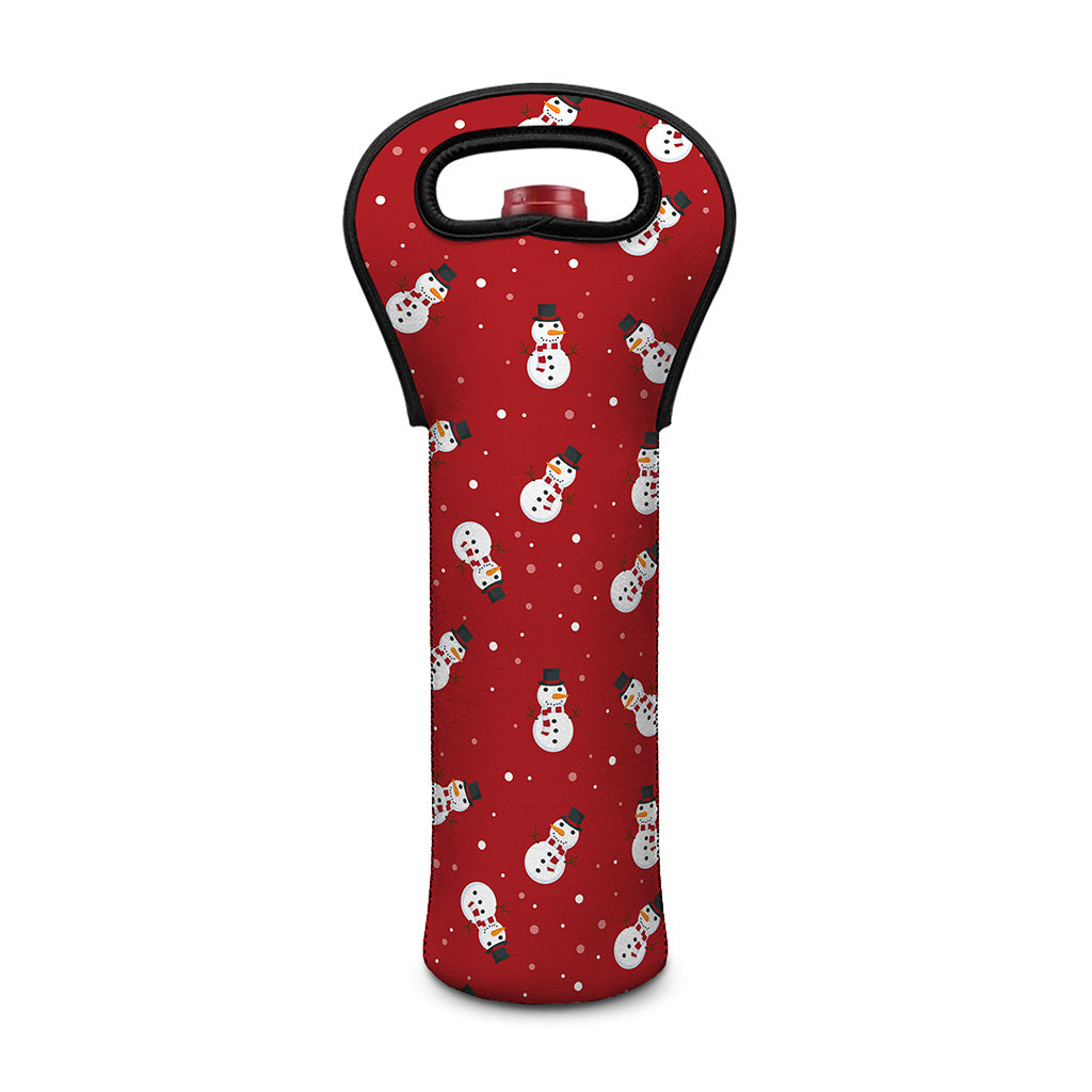 Red Snowman Pattern Print Single Neoprene Wine Tote