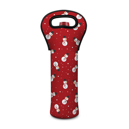 Red Snowman Pattern Print Single Neoprene Wine Tote