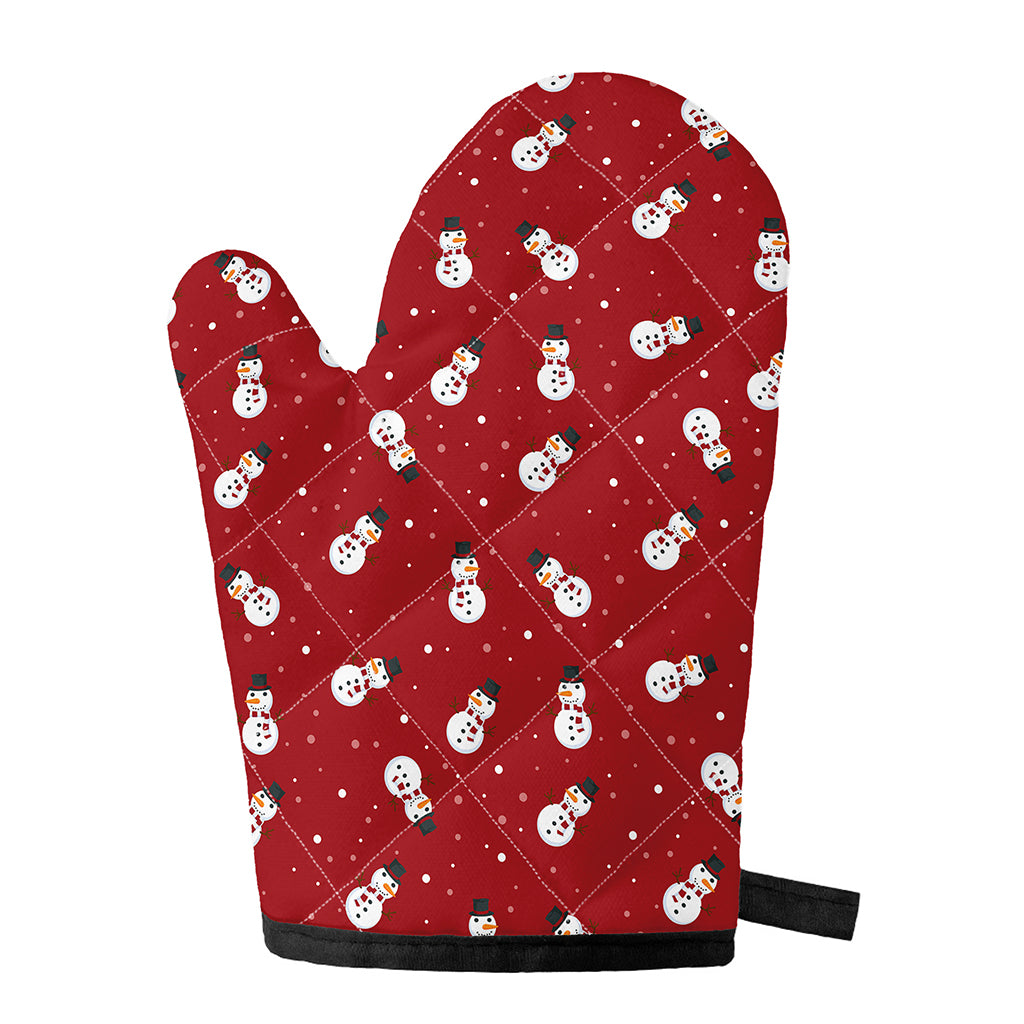 Red Snowman Pattern Print Single Oven Mitt