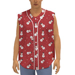 Red Snowman Pattern Print Sleeveless Baseball Jersey