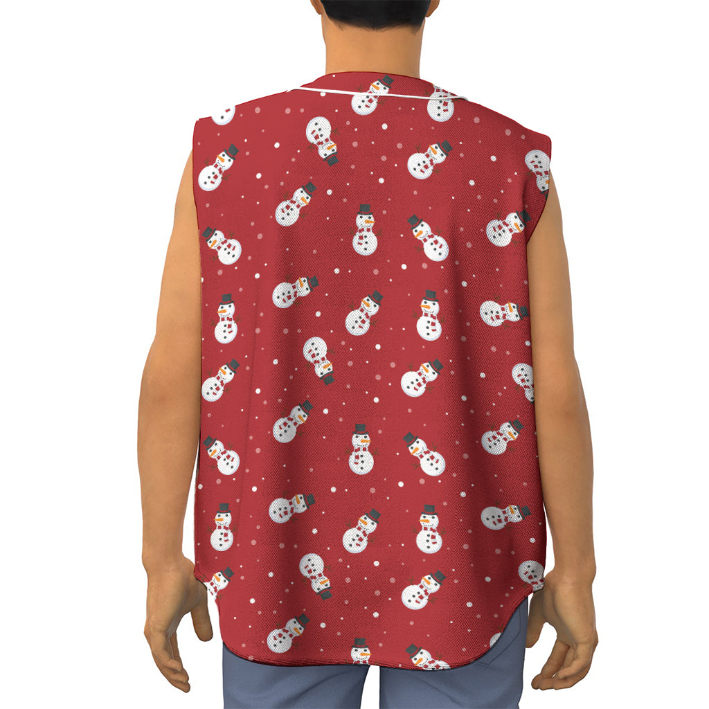 Red Snowman Pattern Print Sleeveless Baseball Jersey