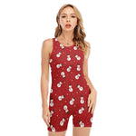 Red Snowman Pattern Print Sleeveless One Piece Swimsuit