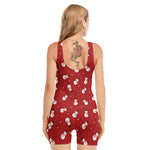 Red Snowman Pattern Print Sleeveless One Piece Swimsuit