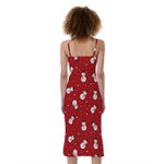 Red Snowman Pattern Print Slim Fit Midi Cami Dress