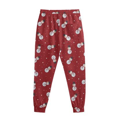 Red Snowman Pattern Print Sweatpants