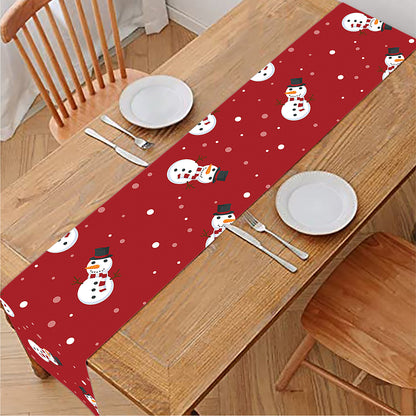 Red Snowman Pattern Print Table Runner