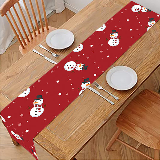 Red Snowman Pattern Print Table Runner