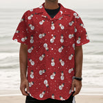 Red Snowman Pattern Print Textured Short Sleeve Shirt